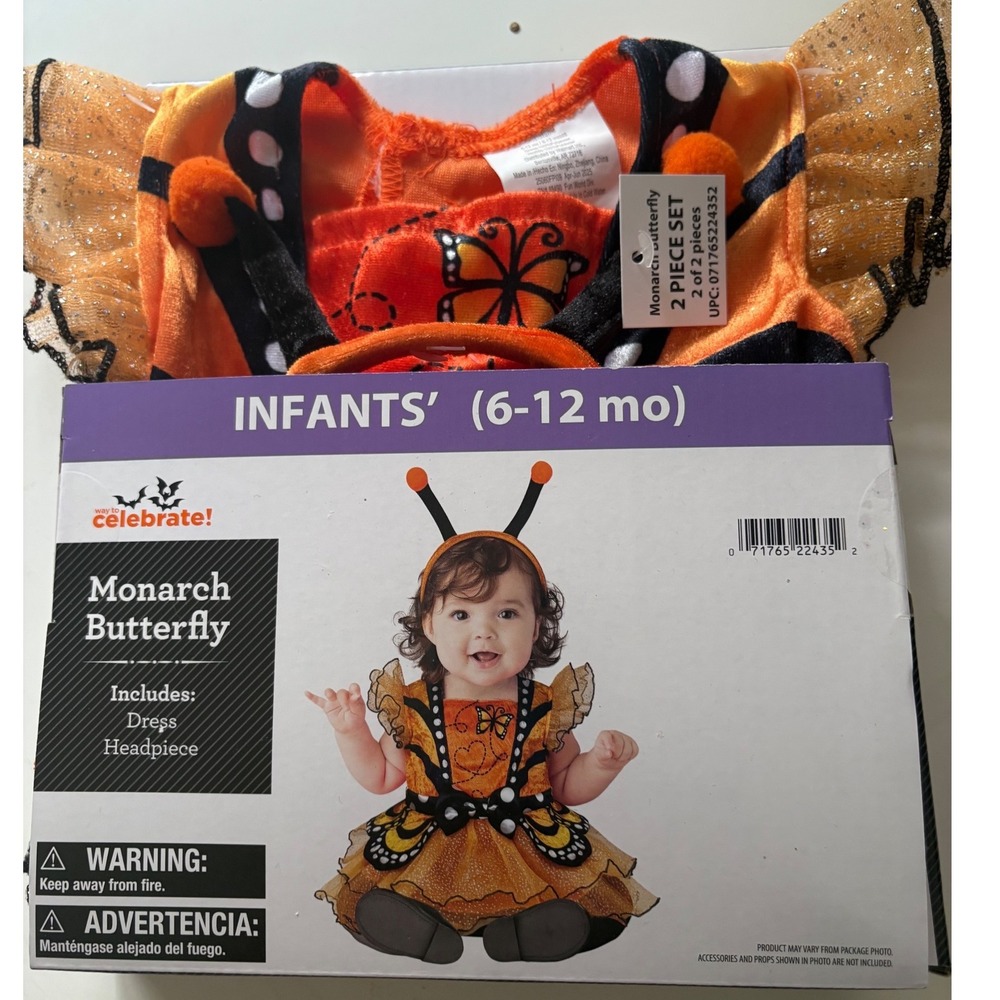 Way to Celebrate Monarch Butterfly Infant Costume Set 6-12 Months 2 Piece Orange